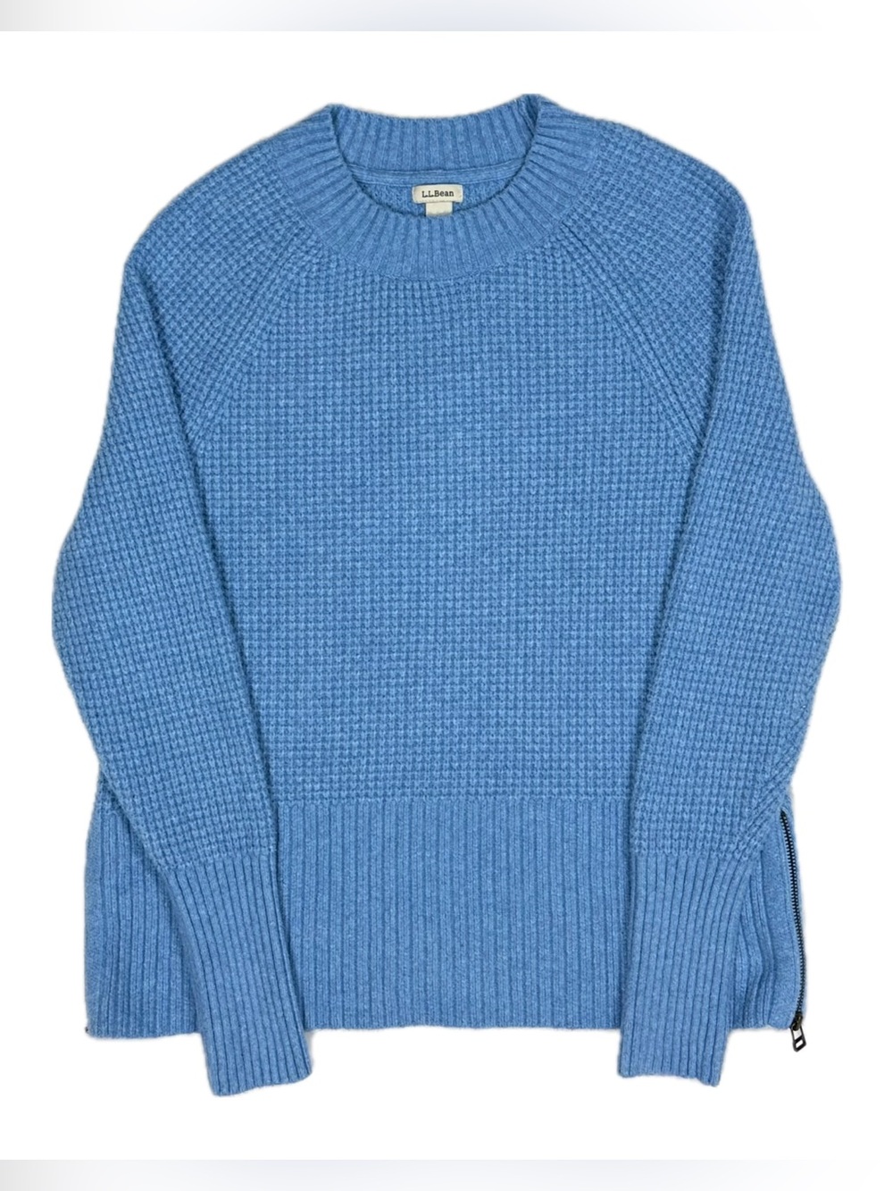 LL Bean baby blue side zipper SuperSoft‎ Waffle Knit sweater womens medium